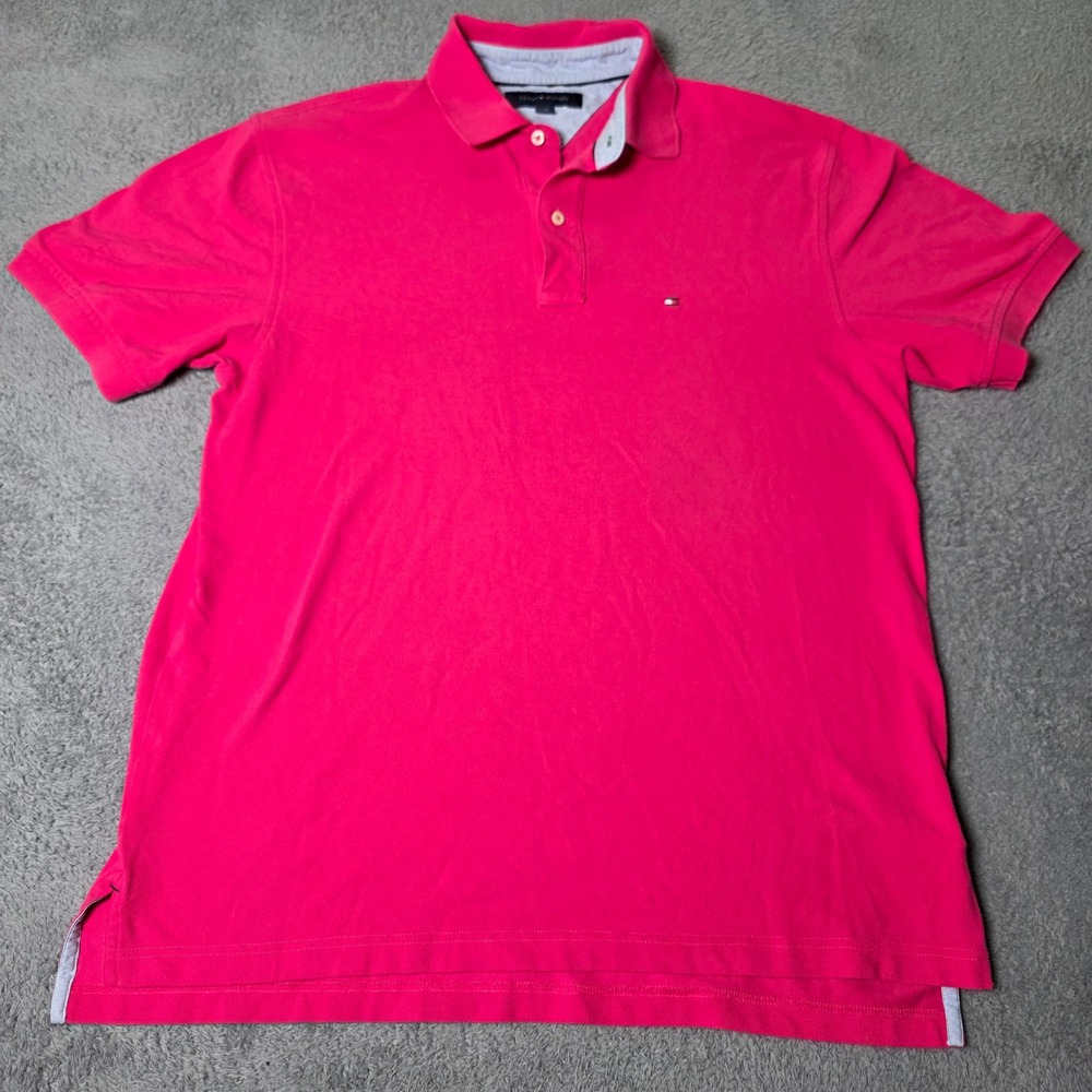 Tommy Hilfiger Mens Large Polo Shirt Pink Short Sleeve Cotton Classic Fit Logo